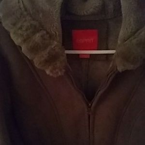 Large Esprit faux suede coat fur interior & hood